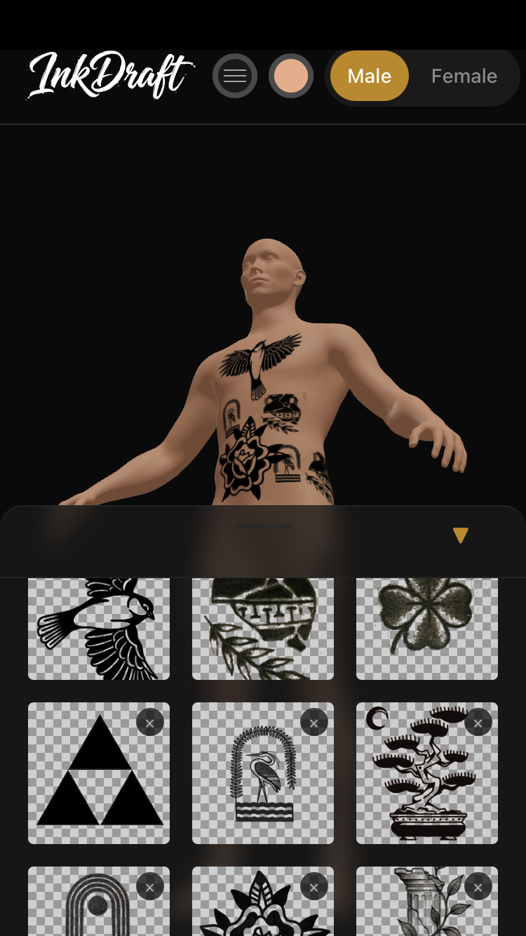 Library of uploaded tattoos with backgrounds removed